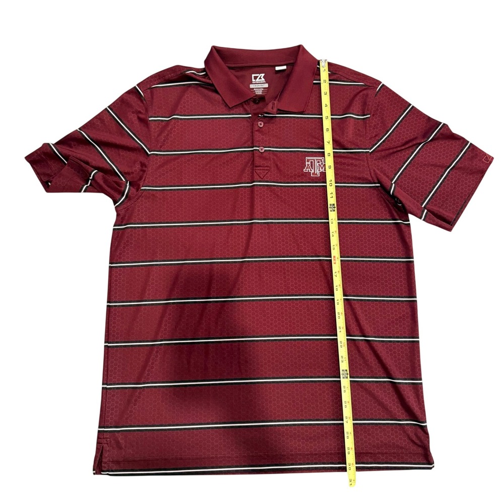 Cutter & Buck Mens Texas A&M Aggies Polo Shirt XL Maroon Striped CB DryTec Golf - Picture 4 of 5